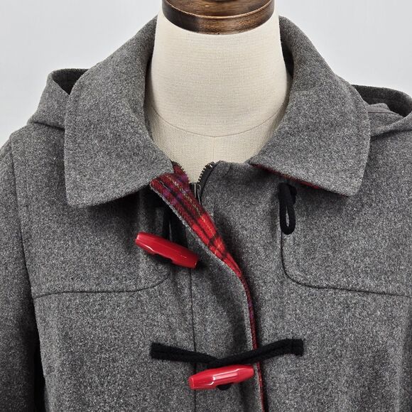 Old Navy Pea Coat Women's M Gray Red Toggles Hood - Picture 1 of 10